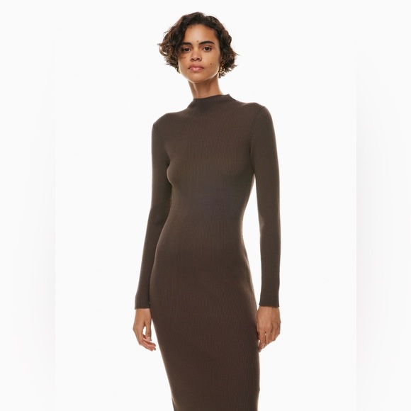 Aritzia Dresses & Skirts - Aritzia Babaton Compose Dress- Mock Neck Ribbed Knit Dress-ECHO GREY-Size Medium